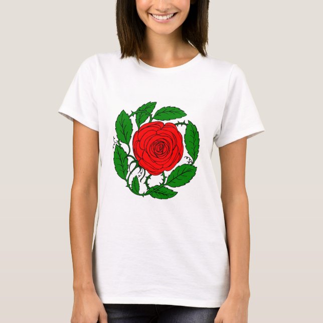 Rosa Red T-Shirt para Mulheres. Lança Longa (Frente)