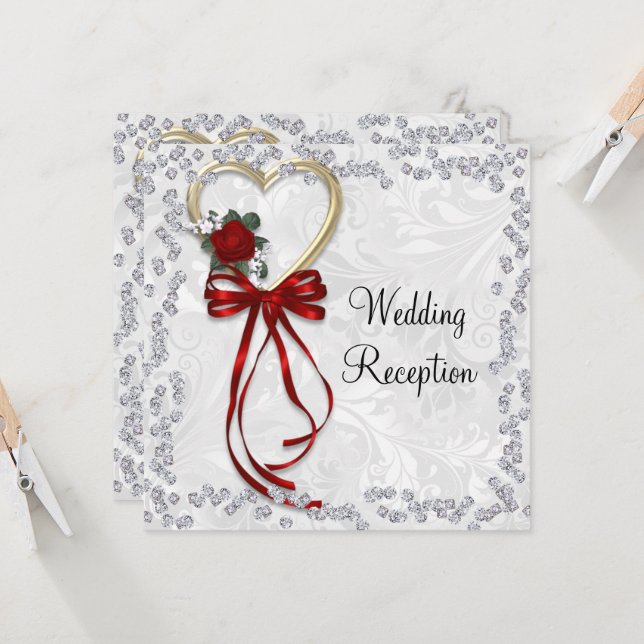 Rosa romântico, Ouros e Convite para Casamento de  (Frente/Verso In Situ)