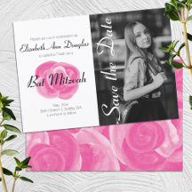 Rosa Rosa Rosa Rosa Rosa Bat Mitzvah Convites