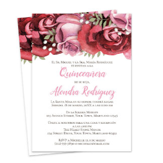 Rosa Rosa Rosa Rosa Vermelha Quinceañera Convite