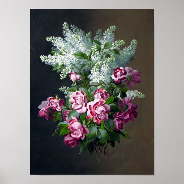 Rosa roxo e Poster de lilases brancas (Frente)