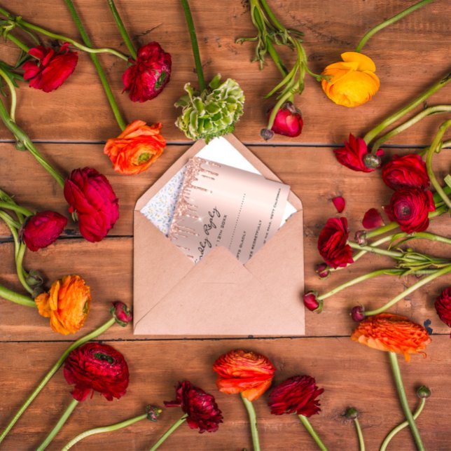 Rosa RSVP Drips Chá de panela Glitter Casamento (Criador carregado)