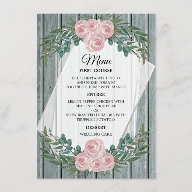 Rosa Rustic Watercolor e Menu Greenery Weding (Frente)