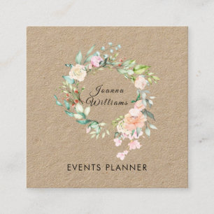 Rosa Rústico Garland Floral Square Cartão de visit