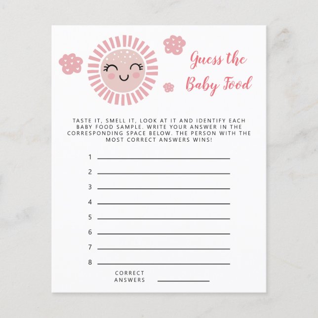 Rosa Sol Adivinha O Jogo Do Chá Da Comida Do Bebê (Frente)