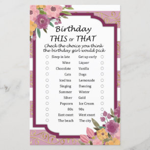 Rosa Striped Birthday este ou aquele jogo