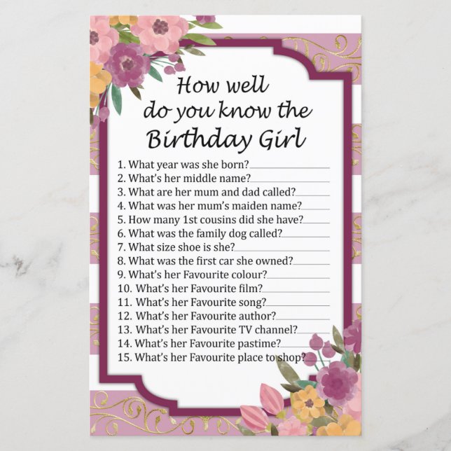 Rosa Striped Como você conhece bem a aniversariant (Frente)