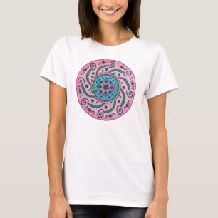 Rosa & t-shirt floral da mandala de turquesa