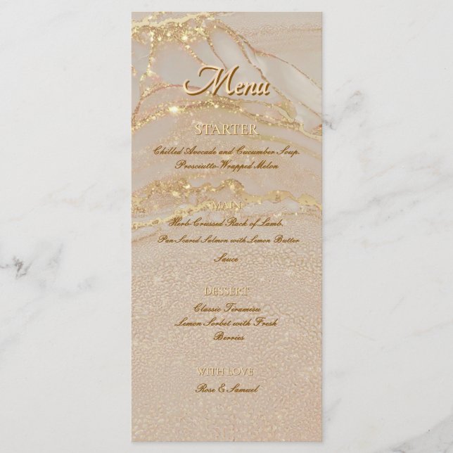 Rosa Tinta Álcool Brilho Dourado Chic Menu Plano (Frente)