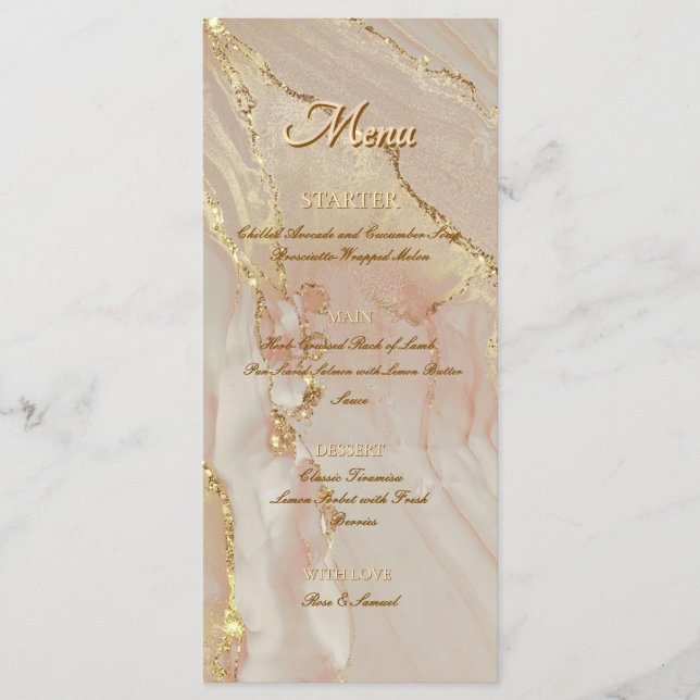 Rosa Tinta Álcool Brilho Dourado Menu Elegante Pla (Frente)
