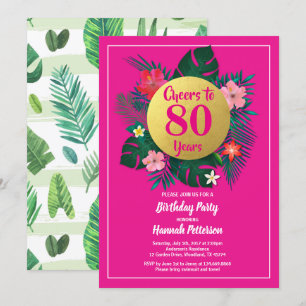 rosa tropical 80 convite de aniversário