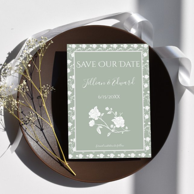 Rosa Verde Sage Salve O Anúncio De Data (Sage Green Rose Save the Date)