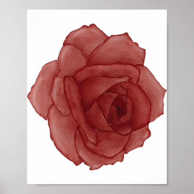 Rosa vermelha Aquarela com Poster direito (Frente)