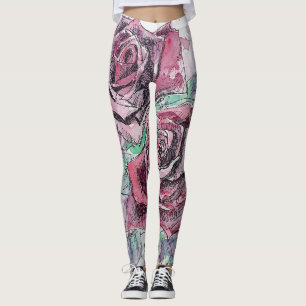 Rosa vermelha Aquarela Flor Vermelho Leggings Flor