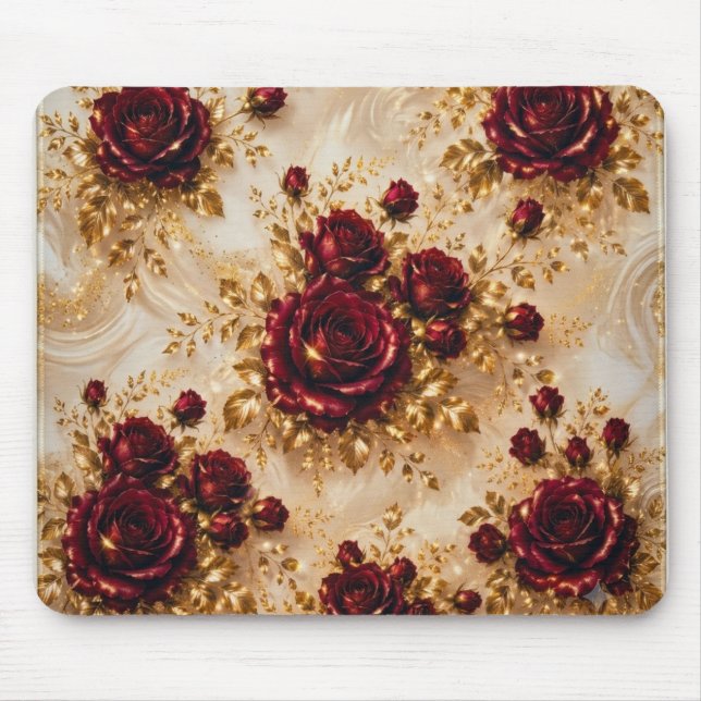 Rosa Vermelha Borgonha de Luxo & Mousepad Quadrado (Frente)