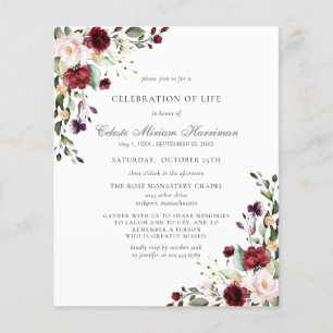 Rosa vermelha Borgonha Funeral Orçamental Convite 