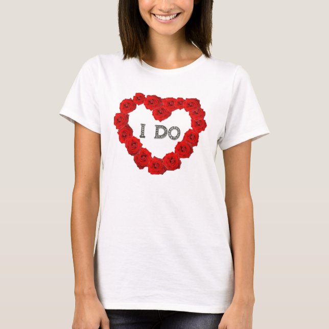 Rosa vermelha Coração Eu faço T-Shirt de Casamento (Frente)