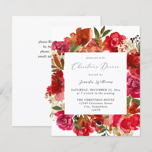 Rosa vermelha do orçamento e Janto de Natal Floral (Frente/Verso)