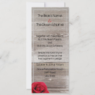 rosa vermelha em convites para casamentos de madei