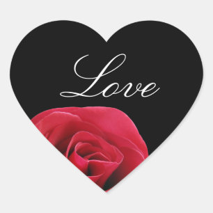 rosa vermelha em etiquetas pretas do coração