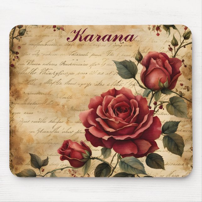 Rosa Vermelha em Mouse Pad de Pergaminho Antigo (Frente)