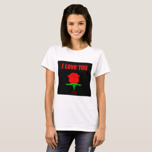 Rosa vermelha Eu Amo-Te Camiseta Básica Branca de 