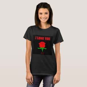 Rosa vermelha Eu te amo a camisa negra das mulhere