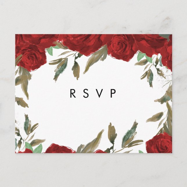 rosa vermelha florals boho casamento rsvp cartão p (Frente)