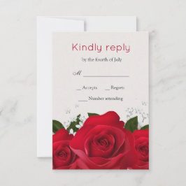 Rosa vermelha, flores brancas RSVP de Casamento
