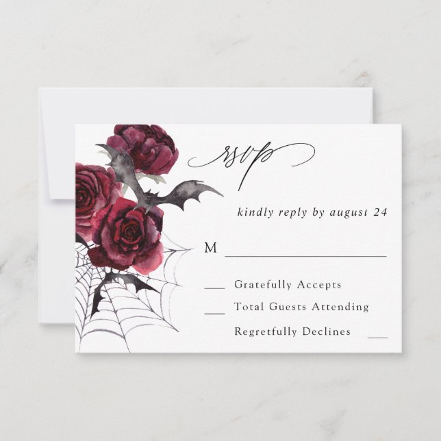 Rosa vermelha Halloween Bats no Meal RSVP (Frente)