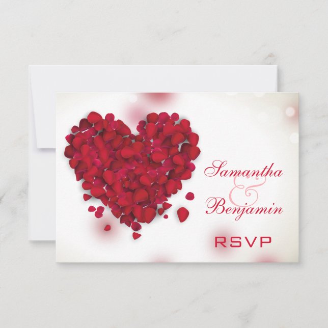 Rosa vermelha Petals Love Heart Weding RSVP (Frente)
