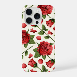 Rosa Vermelha Romântica e Flora Botânica em Creme