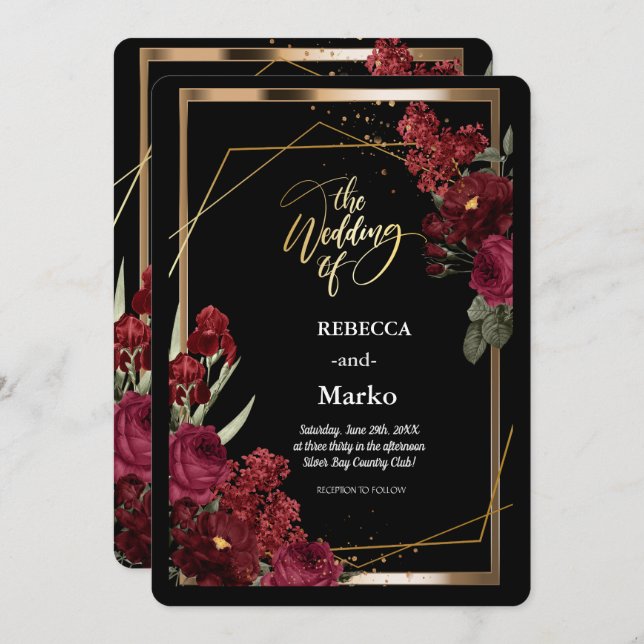 Rosa vermelha Simples Minimalista, convite de Quad (Frente/Verso)