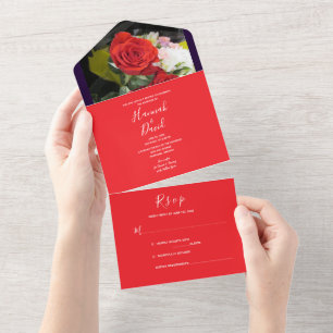 Rosa vermelha Tudo em Um Convite de Casamento