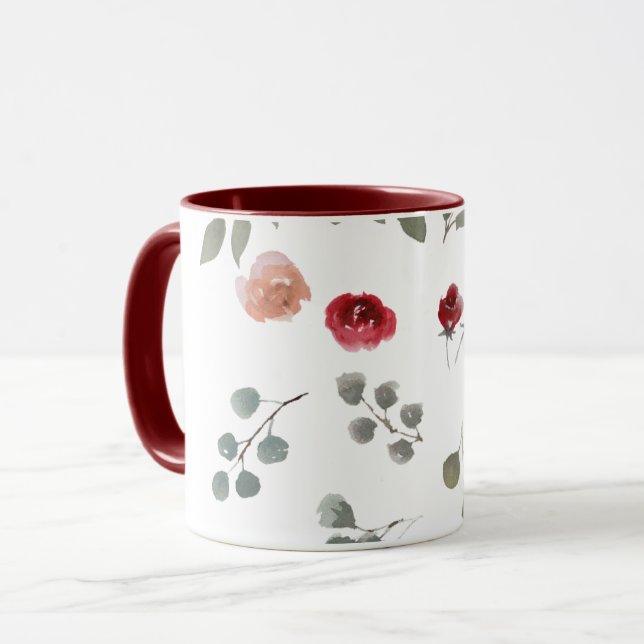 Rosa, vermelho, flores, floral, caneca, xícaras (Frente Esquerda)