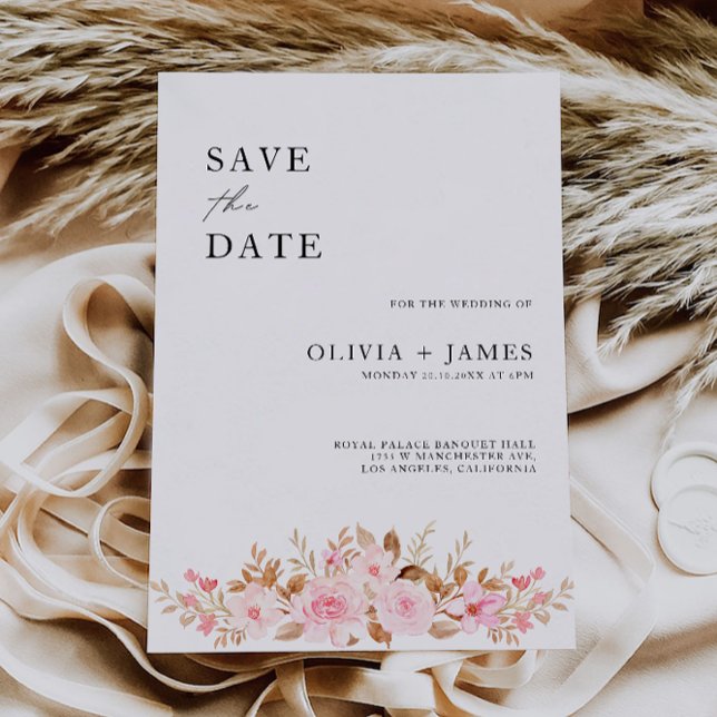 Rosa Wedding Salvar a Data Convite (Rose Wedding Save the Date Invitation)