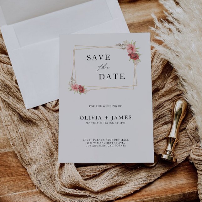 Rosa Wedding Salvar a Data Convite (Rose Wedding Save the Date Invitation)