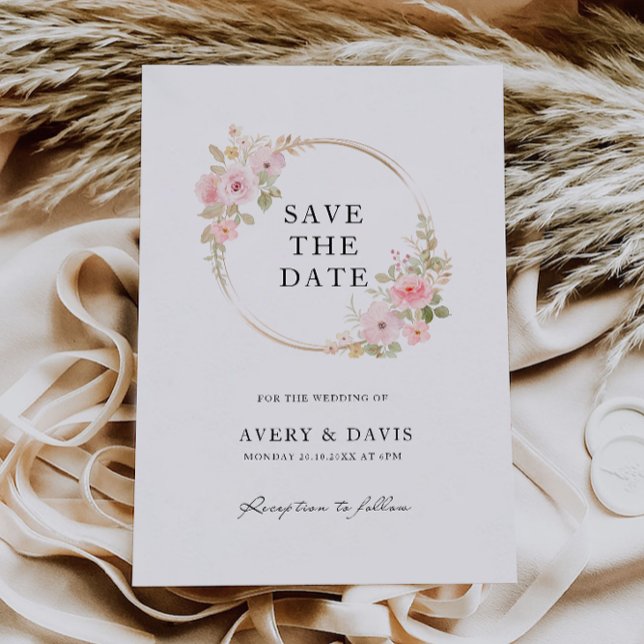 Rosa Wedding Salvar a Data Convite (Rose Wedding Save the Date Invitation)