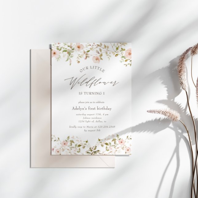 Rosa Wild Baby Primeiro Aniversário Foto Convite (Criador carregado)