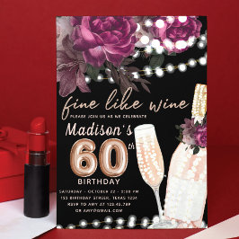 Rosa Wine Luxury 60º Convite de aniversário
