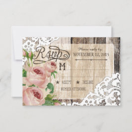 Rosa Wood e Lace Rustic RSVP Card