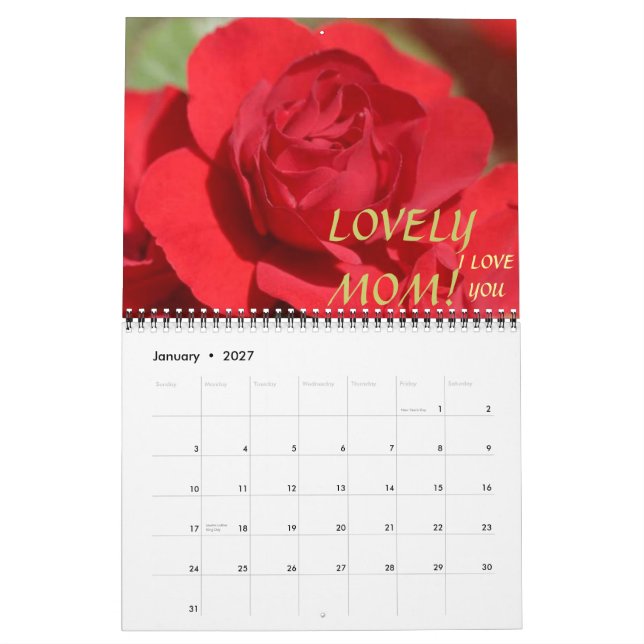 ROSAS adoráveis! Calendário (Jan 2027)