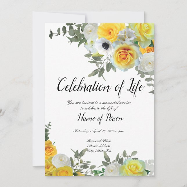 Rosas Amarelas Anúncio do Funeral Convite (Frente)