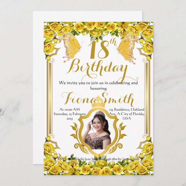 Rosas Amarelas Sunny Cartão de Aniversário Floral (Frente/Verso)