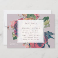 Rosas Antigos Vintage Convite para Casamento Lilac