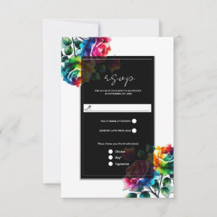 Rosas Arco-íris Preto e Branco RSVP de Casamento F