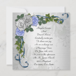 Rosas azuis convite de casamento elegante