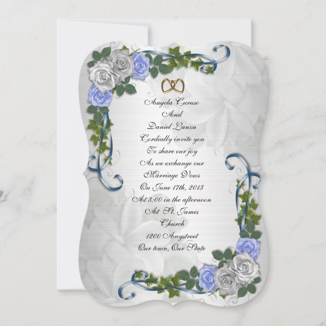 Rosas azuis Convite de casamento elegante (Frente)