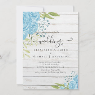 Rosas Azuis Dusty Convites de casamento de madeira