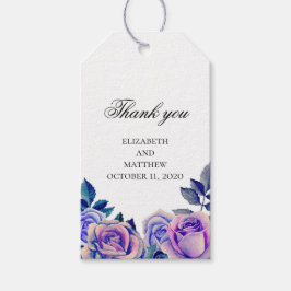 Rosas azuis e roxas te obrigado. Etiqueta de prese